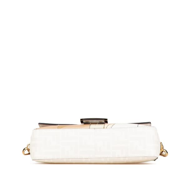 Pre-owned Fendi Zucca Graphic Print Coated Canvas Bikini Girls Baguette Satchel White