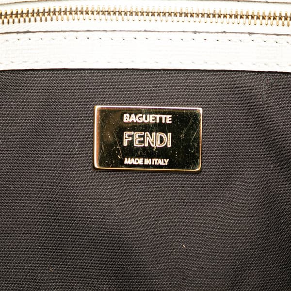 Pre-owned Fendi Zucca Graphic Print Coated Canvas Bikini Girls Baguette Satchel White