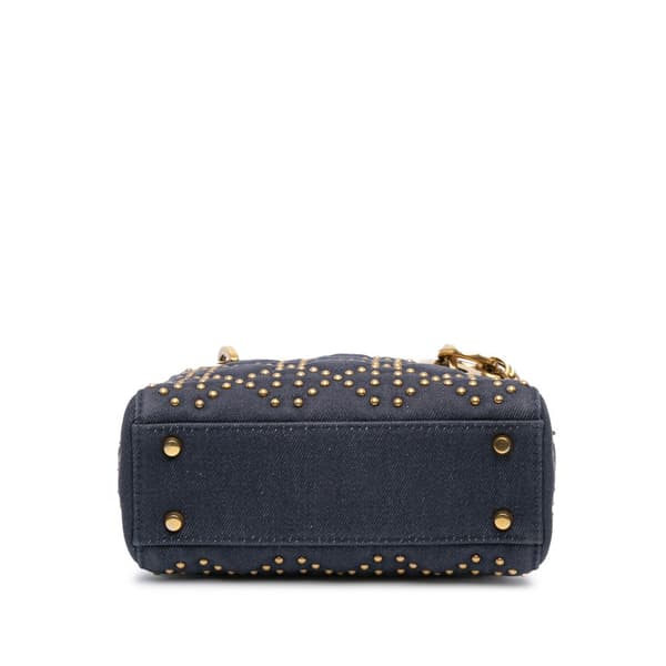 Pre-owned Dior Mini Denim Cannage Studded Supple Lady Dior Blue