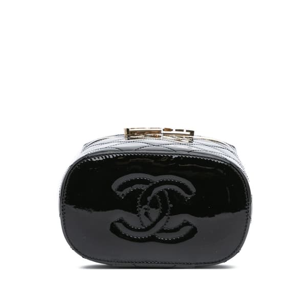 Pre-owned Chanel Quilted Patent Logo Chain Vanity Case Black