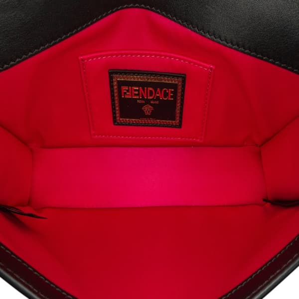Pre-owned Fendi Versace Vitello Seta Fendace Brooch Baguette Satchel Black