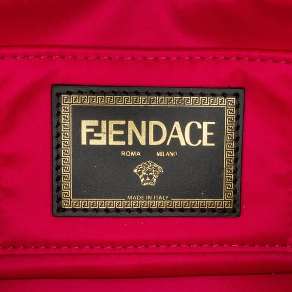 Pre-owned Fendi Versace Vitello Seta Fendace Brooch Baguette Satchel Black