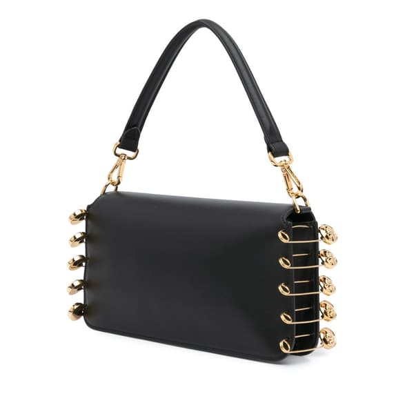 Pre-owned Fendi Versace Vitello Seta Fendace Brooch Baguette Satchel Black