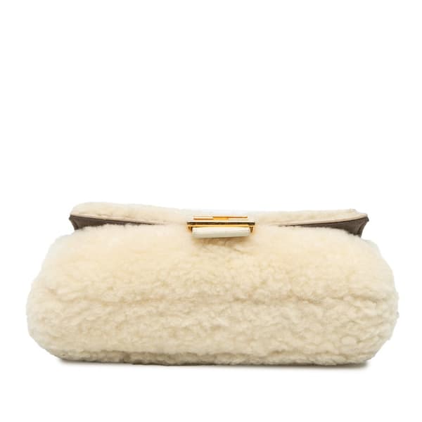 Pre-owned Fendi Mini Shearling Baguette White