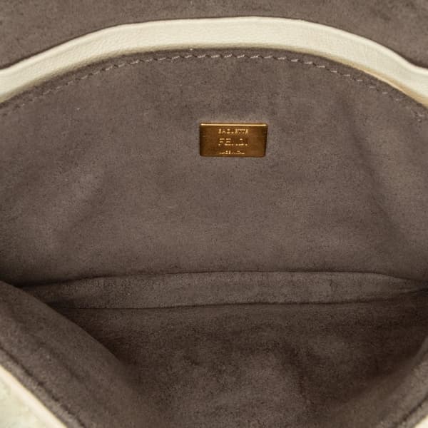 Pre-owned Fendi Mini Shearling Baguette White