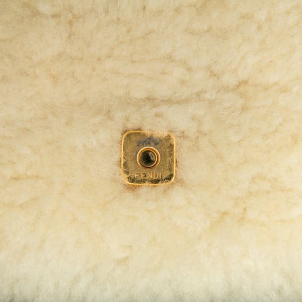 Pre-owned Fendi Mini Shearling Baguette White