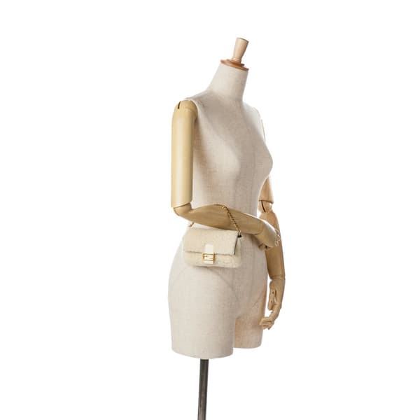 Pre-owned Fendi Mini Shearling Baguette White