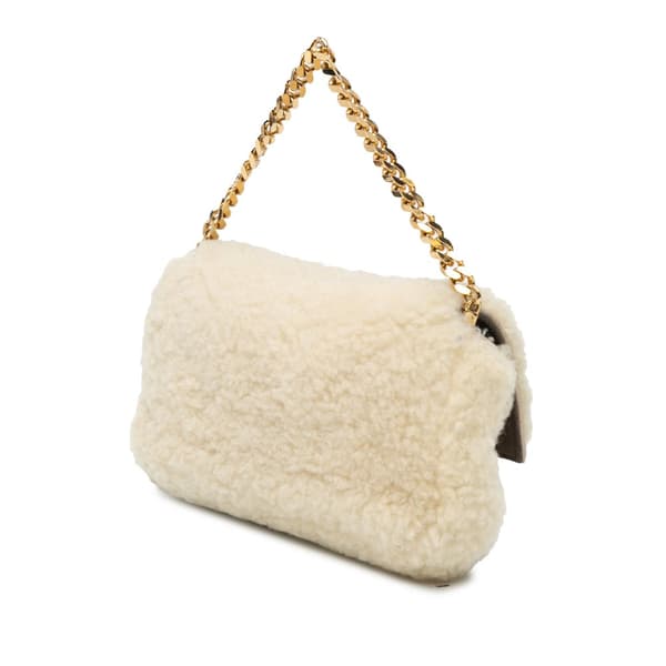 Pre-owned Fendi Mini Shearling Baguette White