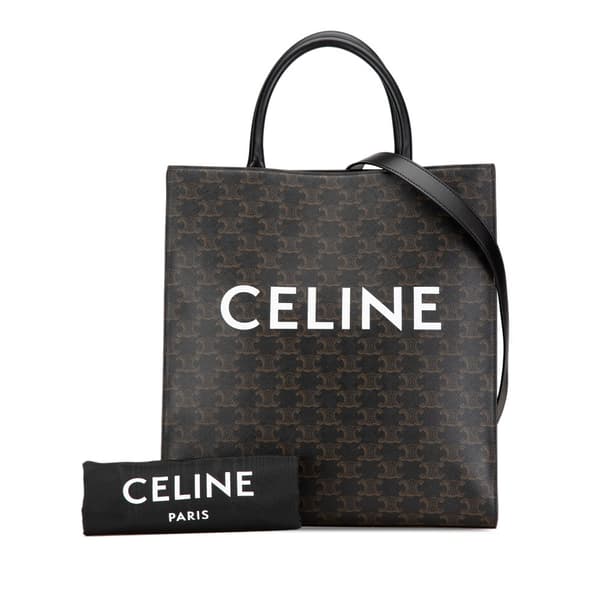 Pre-owned Celine Medium Triomphe Coated Canvas Vertical Cabas Satchel Black