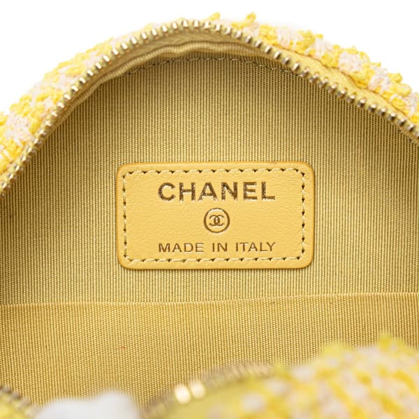 Pre-owned Chanel Tweed 19 Round Clutch with Chain Yellow