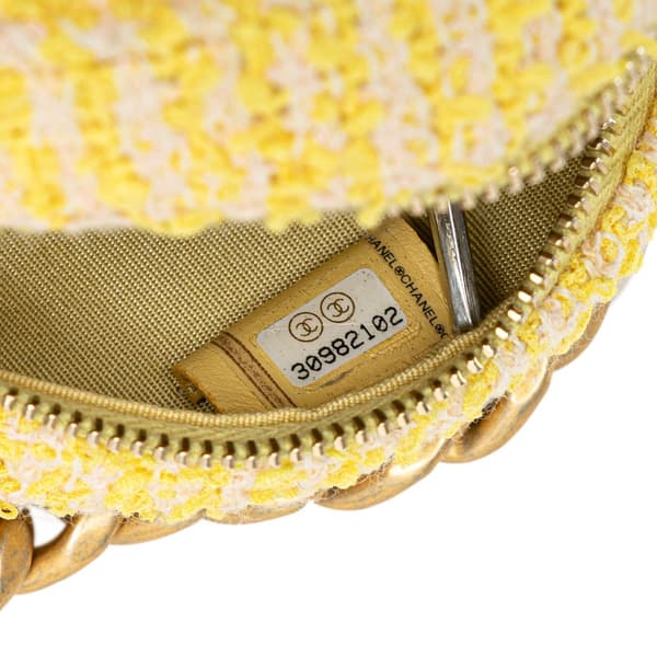 Pre-owned Chanel Tweed 19 Round Clutch with Chain Yellow