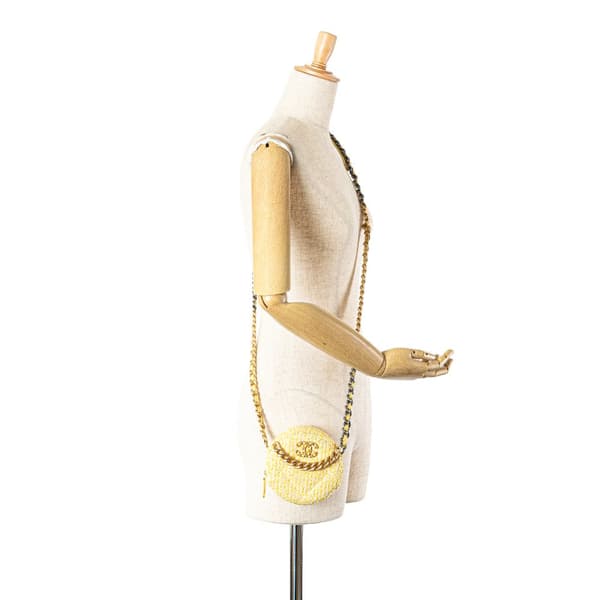 Pre-owned Chanel Tweed 19 Round Clutch with Chain Yellow