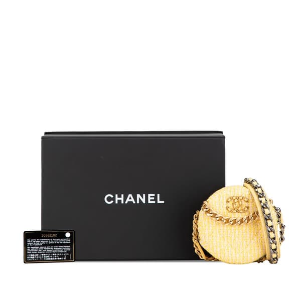 Pre-owned Chanel Tweed 19 Round Clutch with Chain Yellow