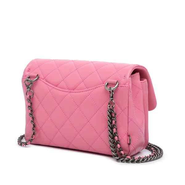 Pre-owned Chanel Small Goatskin Double Carry Waist Chain Flap Pink