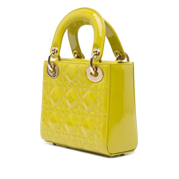 Pre-owned Dior Mini Patent Cannage Lady Dior Green