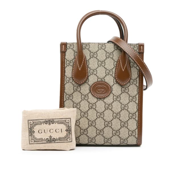 Pre-owned Gucci Mini GG Supreme Interlocking G Satchel Brown