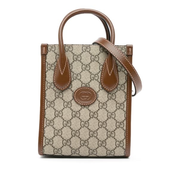 Pre-owned Gucci Mini GG Supreme Interlocking G Satchel Brown