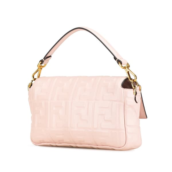 Pre-owned Fendi Zucca Embossed Leather Baguette Satchel Pink