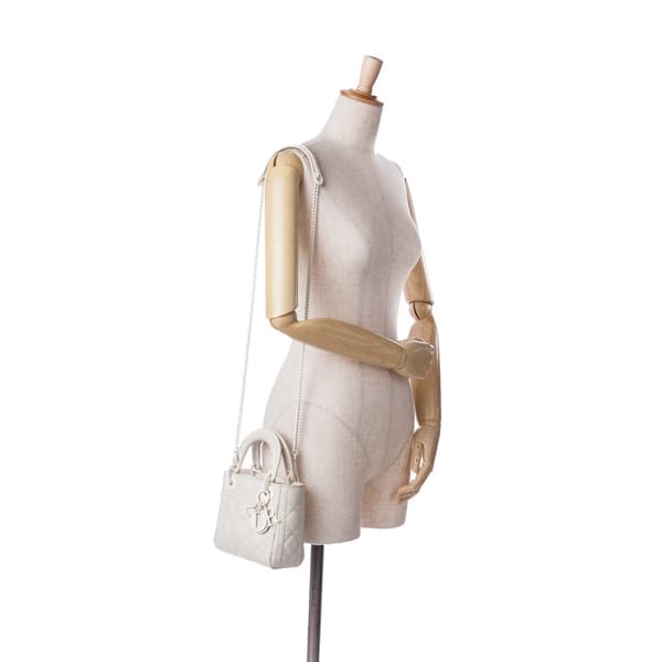 Pre-owned Dior Mini Ultra Matte Calfskin Cannage Lady Dior White