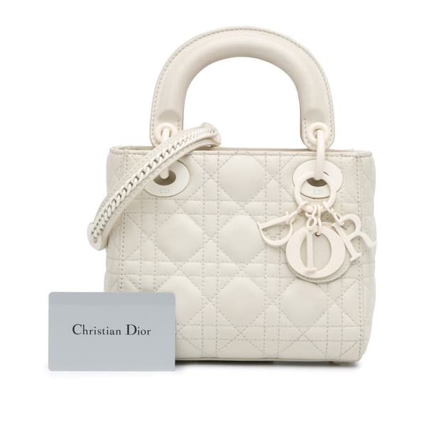 Pre-owned Dior Mini Ultra Matte Calfskin Cannage Lady Dior White