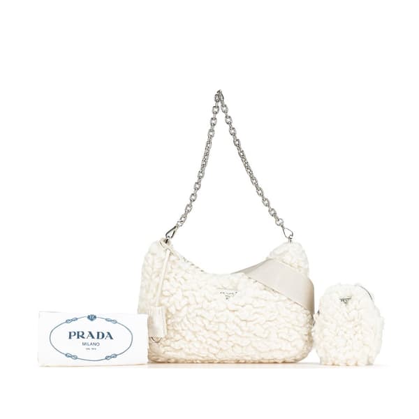 Pre-owned Prada Cashmere Wool Re-Edition 2000 Satchel White