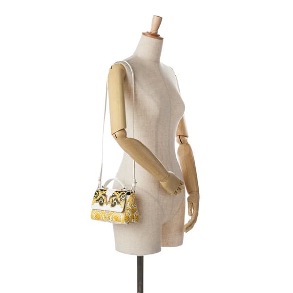 Pre-owned Versace Leather Baroque Virtus Satchel Gold