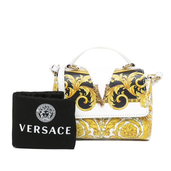 Pre-owned Versace Leather Baroque Virtus Satchel Gold
