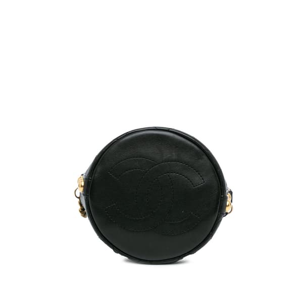 Pre-owned Chanel Small CC Calfskin and Tweed Drawstring Bucket Bag Black