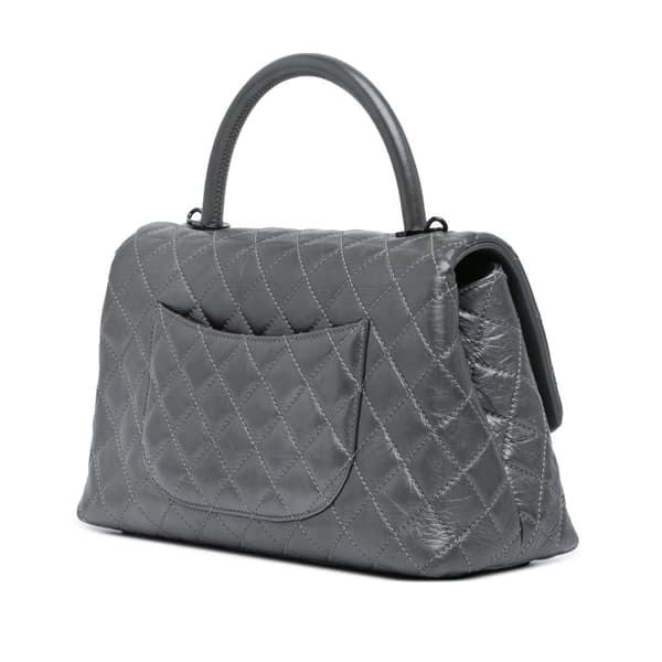 Pre-owned Chanel Small Quilted Aged Calfskin Coco Top Handle Bag Gray