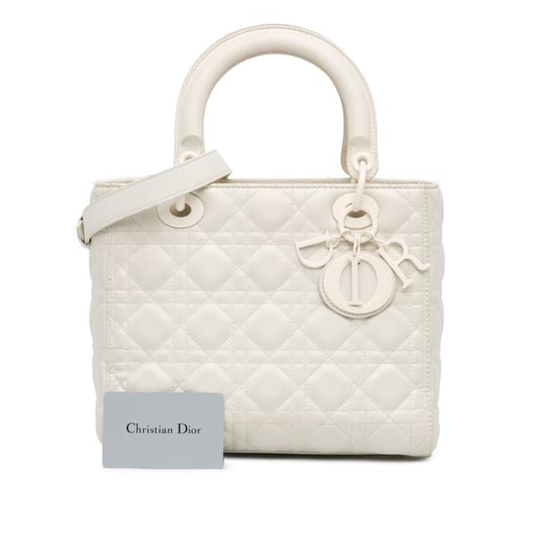 Pre-owned Dior Medium Ultra Matte Calfskin Cannage Lady Dior White