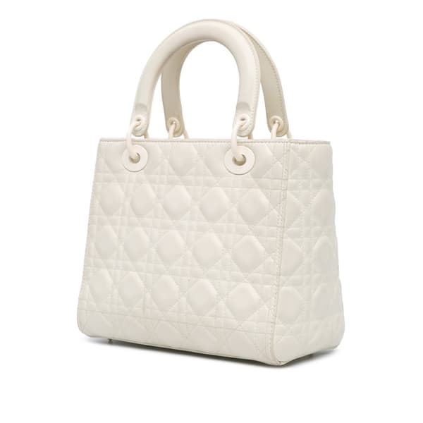 Pre-owned Dior Medium Ultra Matte Calfskin Cannage Lady Dior White