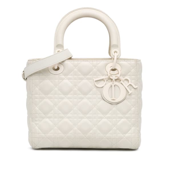 Pre-owned Dior Medium Ultra Matte Calfskin Cannage Lady Dior White
