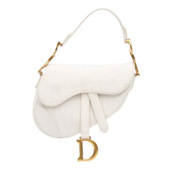 Pre-owned Dior Mini Oblique Canvas Saddle Bag White