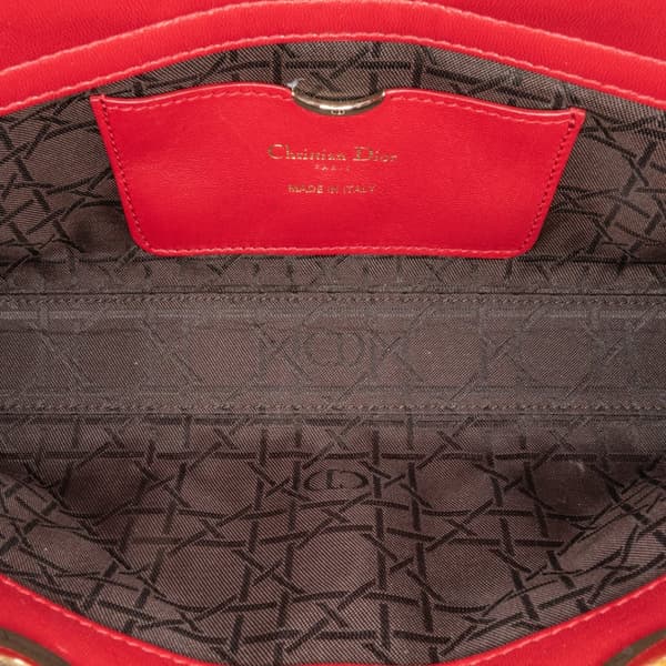 Pre-owned Dior Medium Lambskin Cannage Lady D Joy Red