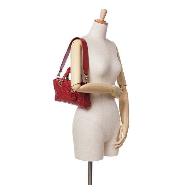 Pre-owned Dior Medium Lambskin Cannage Lady D Joy Red