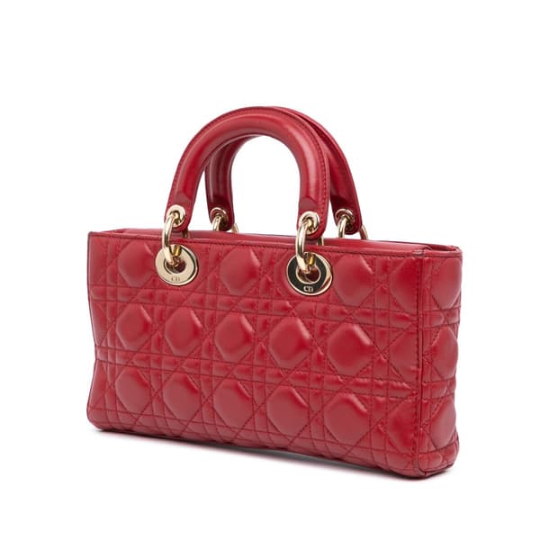 Pre-owned Dior Medium Lambskin Cannage Lady D Joy Red