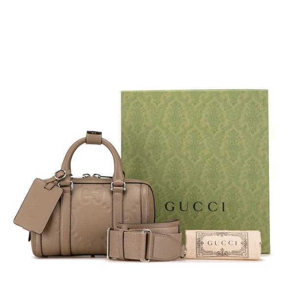 Pre-owned Gucci Mini Leather Jumbo GG Duffle Bag Brown