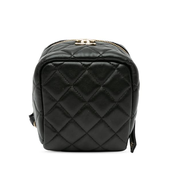 Pre-owned Chanel Quilted Lambskin Cube Chain Wristlet Case Black