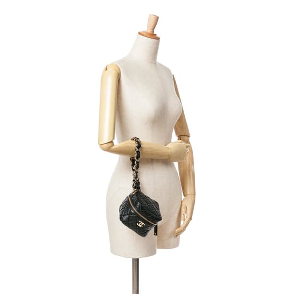 Pre-owned Chanel Quilted Lambskin Cube Chain Wristlet Case Black