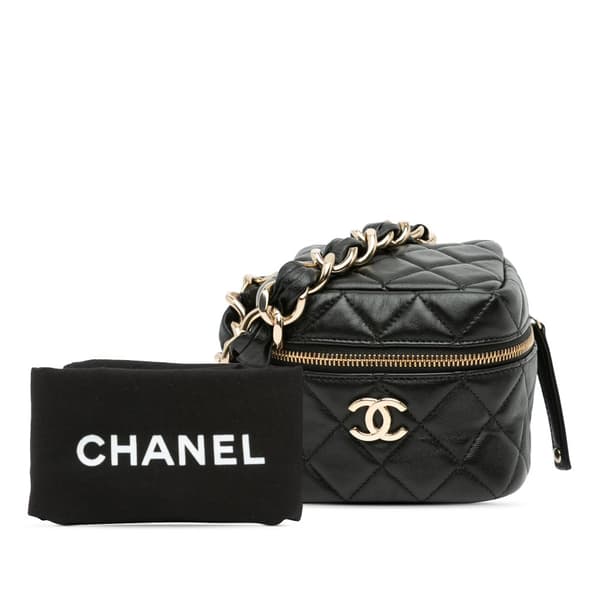 Pre-owned Chanel Quilted Lambskin Cube Chain Wristlet Case Black
