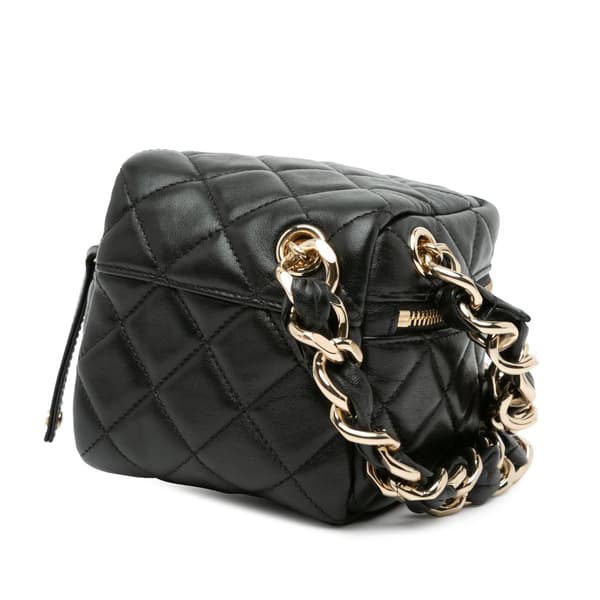 Pre-owned Chanel Quilted Lambskin Cube Chain Wristlet Case Black