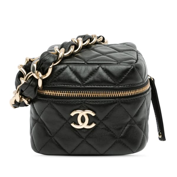 Pre-owned Chanel Quilted Lambskin Cube Chain Wristlet Case Black
