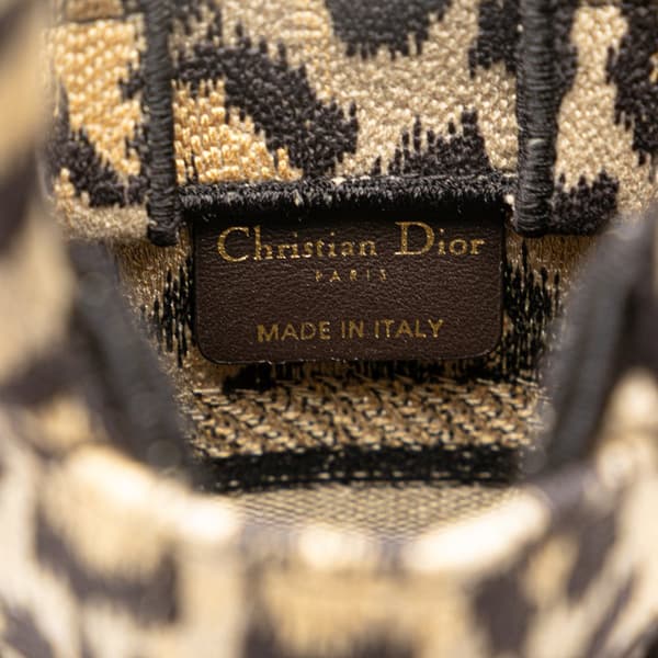 Pre-owned Dior Mizza Mini Embroidered Canvas Leopard Vertical Book Tote Brown