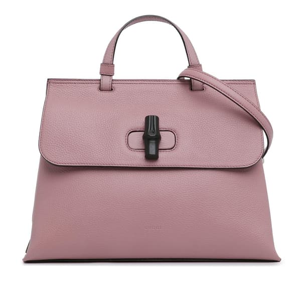 Pre-owned Gucci Medium Leather Bamboo Daily Satchel Pink