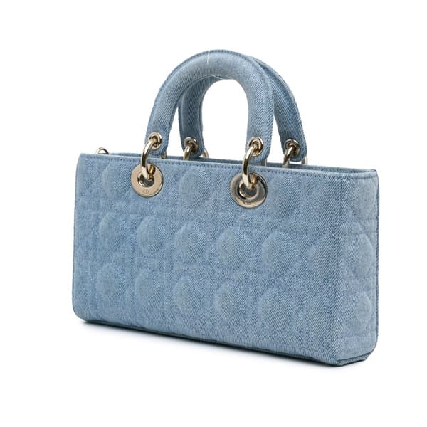 Pre-owned Dior Medium Denim Cannage Lady D Joy Blue