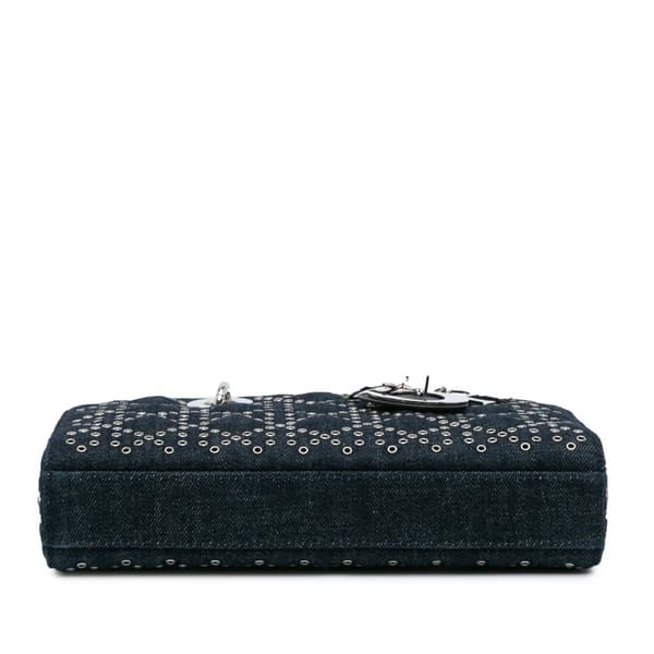 Pre-owned Dior Medium Denim Cannage Eyelet Lady D Joy Blue