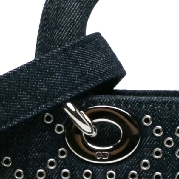 Pre-owned Dior Medium Denim Cannage Eyelet Lady D Joy Blue