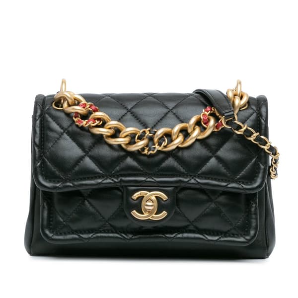 Pre-owned Chanel CC Quilted Lambskin Chain Link Flap Black