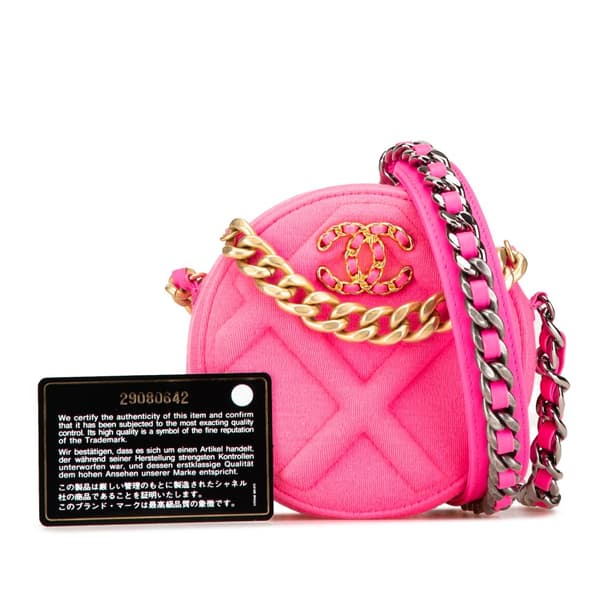 Pre-owned Chanel Jersey 19 Round Clutch on Chain Pink