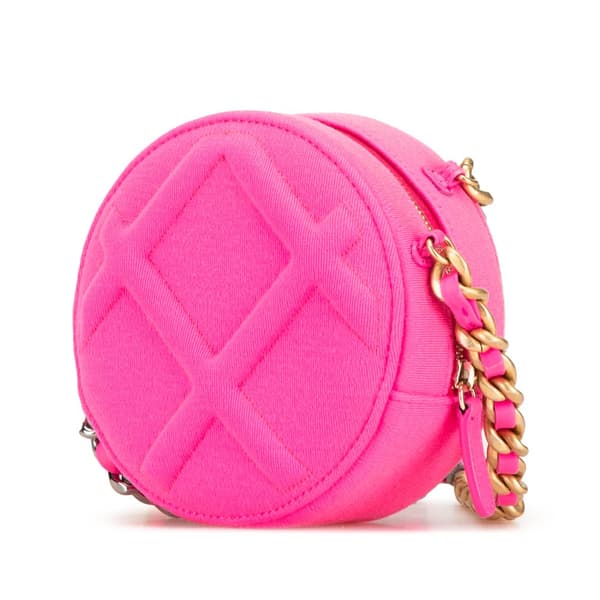 Pre-owned Chanel Jersey 19 Round Clutch on Chain Pink